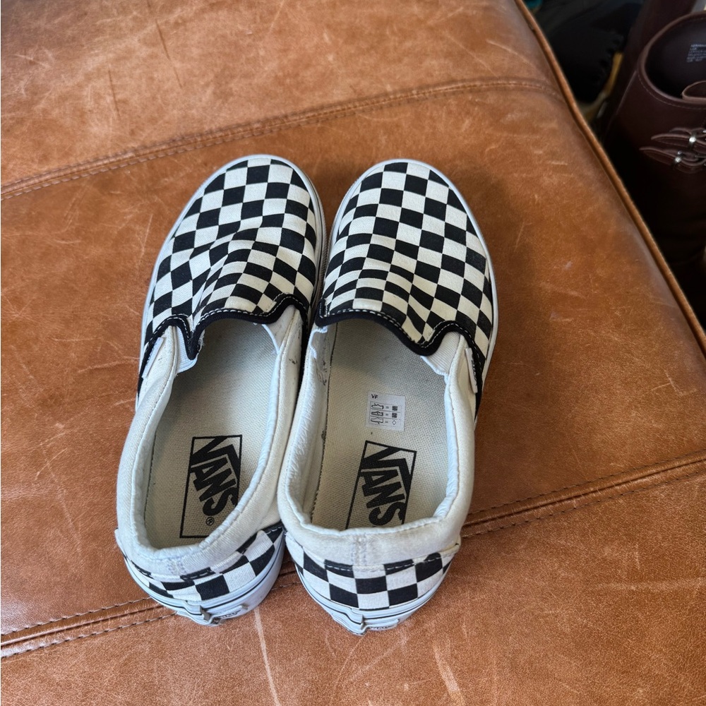 Vans Black and White Checkerboard Platform Slip-Ons